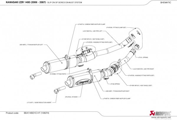 Akrapovic V4A Hitzeschild mit Anbaumaterial KAWASAKI ZZR 1400/ ZX 14 06-07